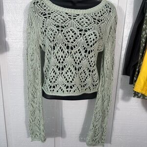 Aeropostale Green Crochet Sweater Size Small EUC